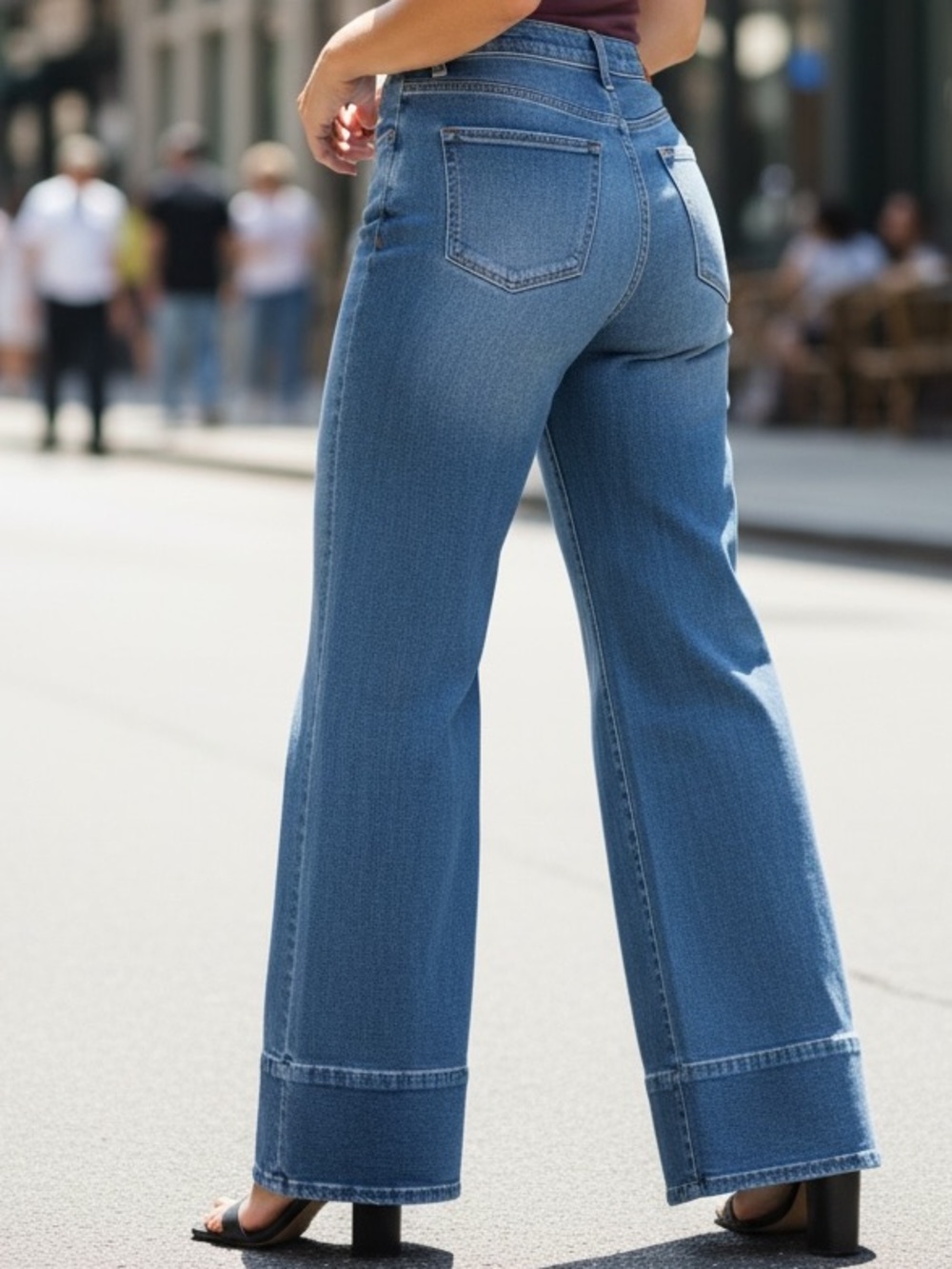 Vintage Inspired Sasson Jeans Wide-Leg Indigo Blue Denim Flare